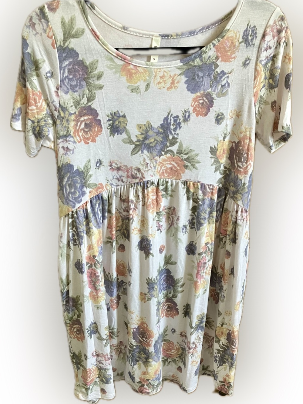 mts Floral Mini Dress in Cream with Blue & Pink Roses